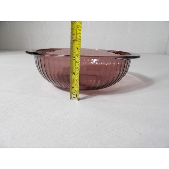 Pyrex 024-S Cranberry Round Casserole 2 Qt 2L Ribbed Glass Vintage No Lid - Picture 6 of 11